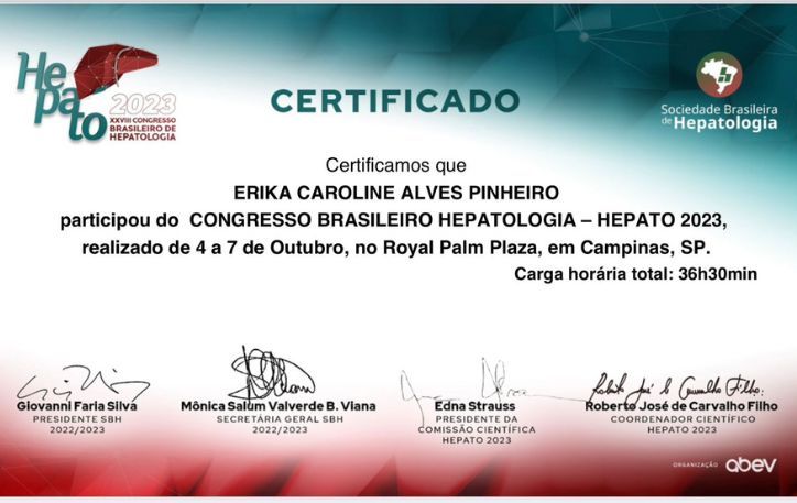 diplomas - dra erika pinheiro - gastroenterologia e hepatologia - certificado hepatologia congresso brasileiro