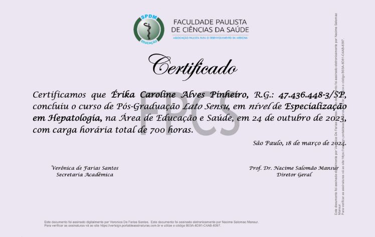 Dra Erika Pinheiro - Certificado em Hepatologia